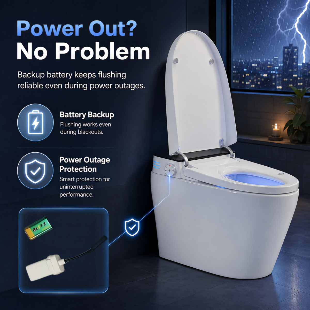 Rainlex Smart Bidet Toilet with Built-in Booster Tank, Radar Sensor Auto Lid, Heated Seat, Warm Water Wash, Dryer, Self-Cleaning Nozzle & Remote Control(T61)
