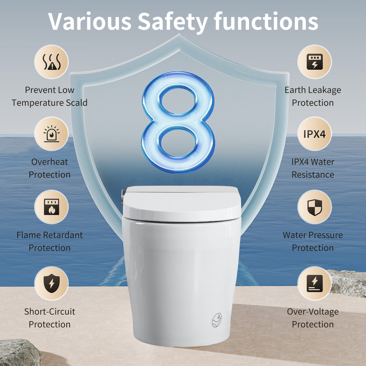 Rainlex Premium Tankless Smart Bidet Toilet with Radar Sensor Auto Lid, Heated Seat, Warm Water Wash, Dryer, Self-Cleaning Nozzle & Remote Control(T63)