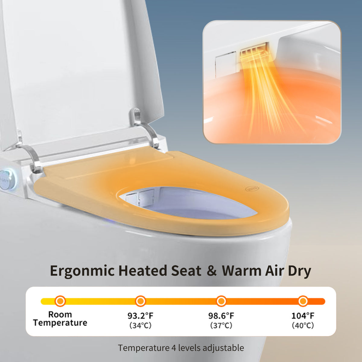 Rainlex Premium Tankless Smart Bidet Toilet with Radar Sensor Auto Lid, Heated Seat, Warm Water Wash, Dryer, Self-Cleaning Nozzle & Remote Control(T63)