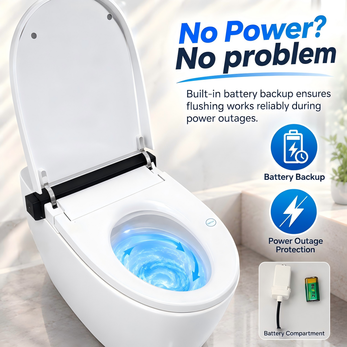 Rainlex Smart Bidet Toilet with Built-in Booster Tank, Radar Sensor Auto Lid, Heated Seat, Foam Shield, Warm Water Wash, Dryer & Side Knob Control(T66)