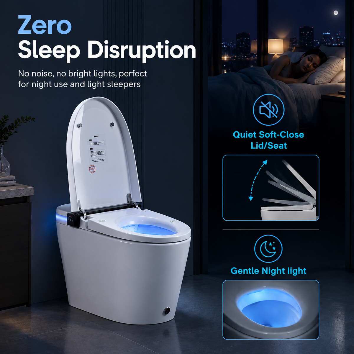 Rainlex Smart Bidet Toilet with Built-in Booster Tank, Radar Sensor Auto Lid, Heated Seat, Foam Shield, Warm Water Wash, Dryer & Side Knob Control(T66)