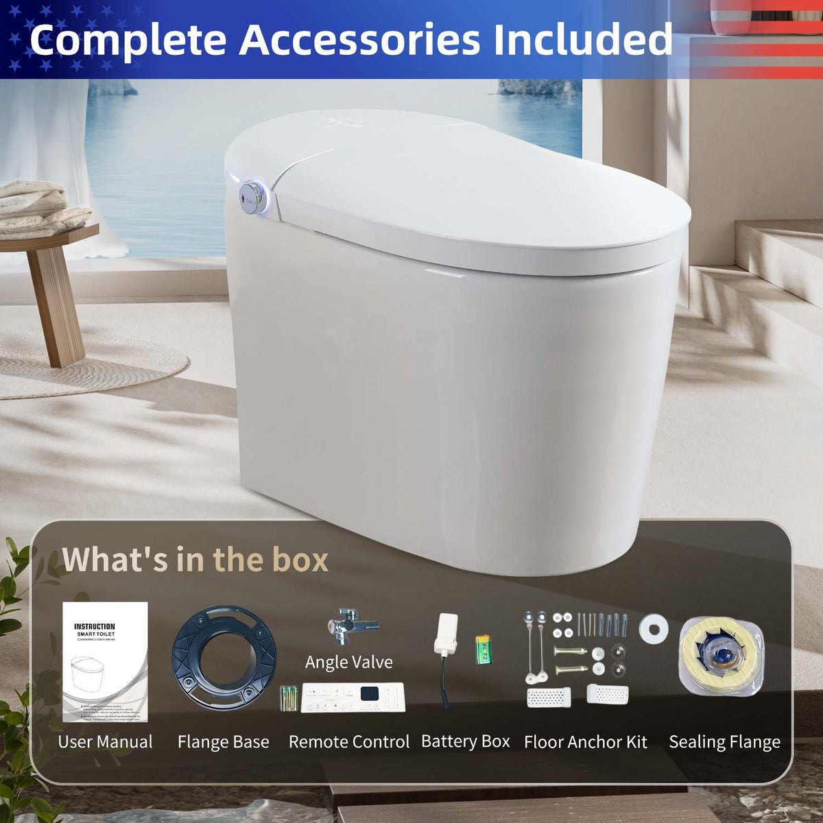 Rainlex Tankless Smart Bidet Toilet with Auto Open Lid, Heated Seat, Bubble Wash, Warm Water Wash, Dryer, Foot Sensor & Side Knob Control(T67)