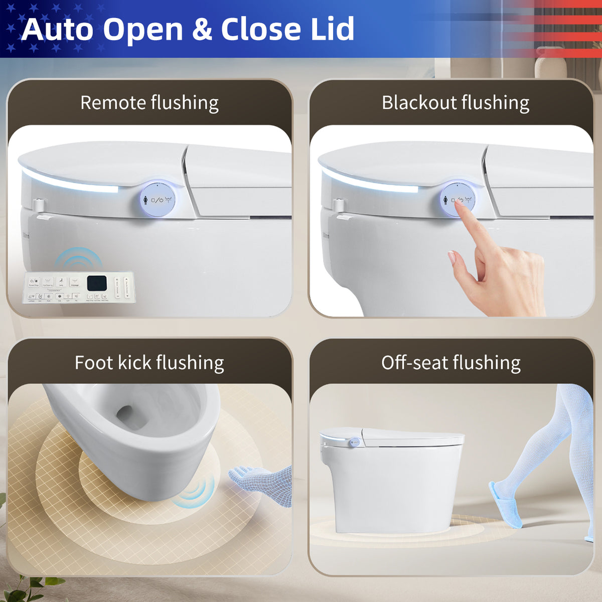 Rainlex Tankless Smart Bidet Toilet with Auto Open Lid, Heated Seat, Bubble Wash, Warm Water Wash, Dryer, Foot Sensor & Side Knob Control(T67)