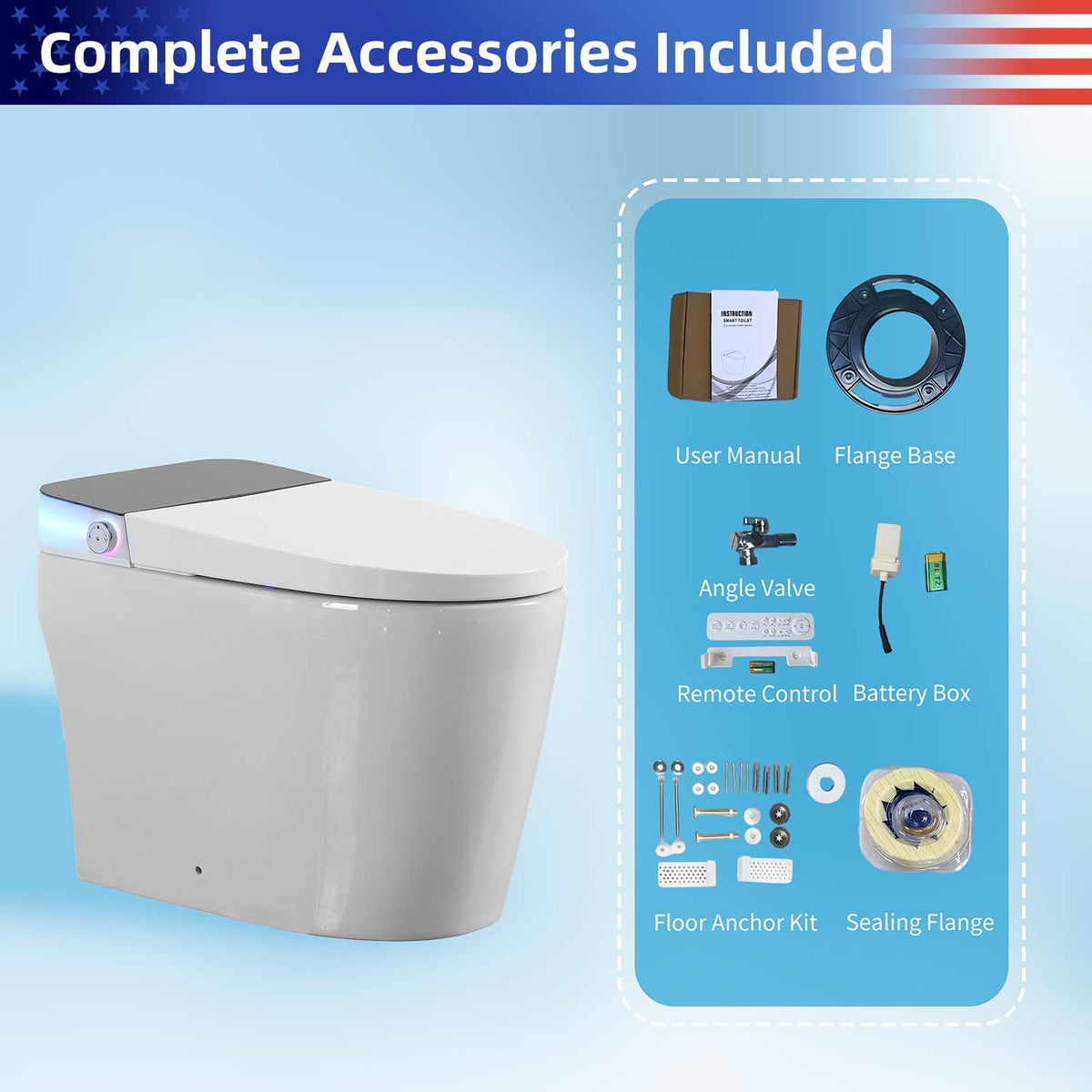 Rainlex ADA Smart Bidet Toilet with Built-in Booster Tank, Radar Sensor Auto Lid, Heated Seat, Warm Water Wash, Dryer, Foot Sensor & Remote Control(T69)