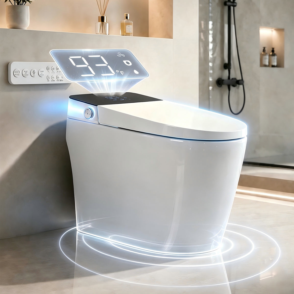 Rainlex ADA Smart Bidet Toilet with Built-in Booster Tank, Radar Sensor Auto Lid, Heated Seat, Warm Water Wash, Dryer, Foot Sensor & Remote Control(T69)