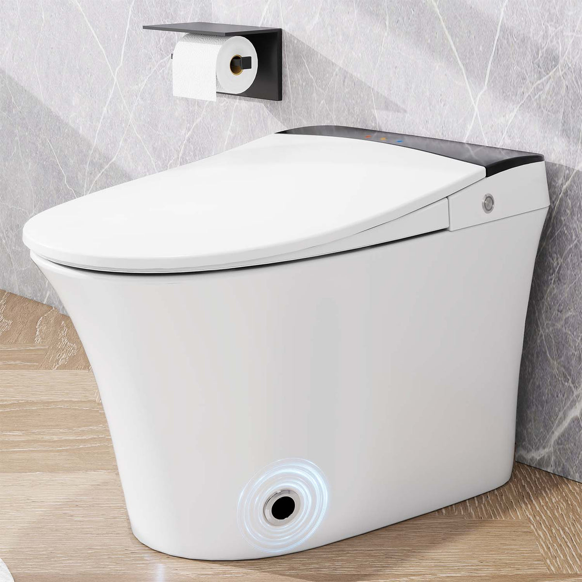 Rainlex Smart One Piece Toilet with Heated Seat, Automatic Flush, Foot Sensor, Tankless Design, Night Light & Soft Close Lid（T70）