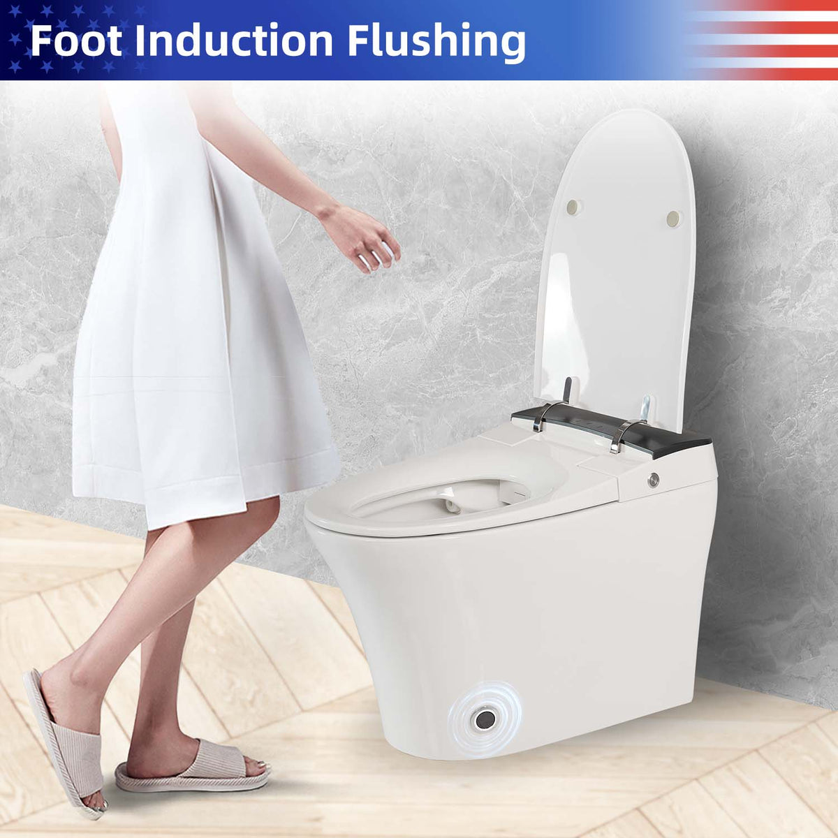 Rainlex Smart One Piece Toilet with Heated Seat, Automatic Flush, Foot Sensor, Tankless Design, Night Light & Soft Close Lid（T70）