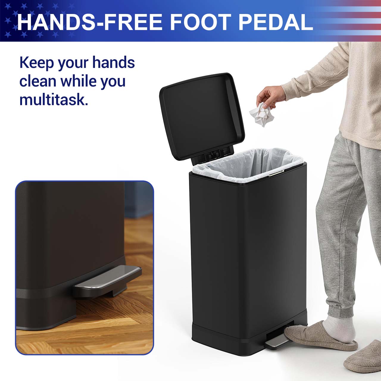 17 Gal. Stainless Steel Step Trash Can with Soft-Close Lid, Removable Inner Bucket, Detachable Wheels and Odor Control Slot RX-TB01-17