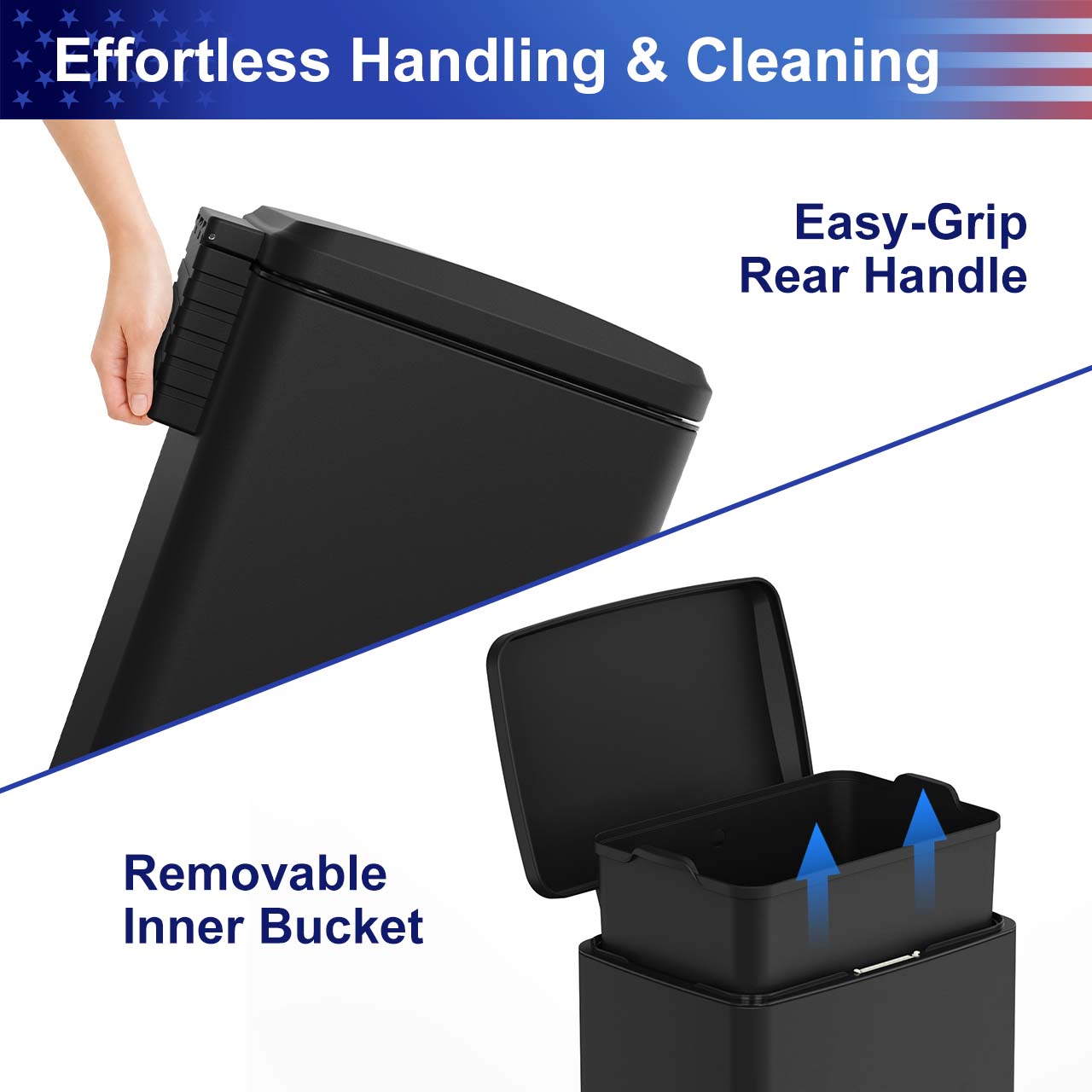 17 Gal. Stainless Steel Step Trash Can with Soft-Close Lid, Removable Inner Bucket, Detachable Wheels and Odor Control Slot RX-TB01-17