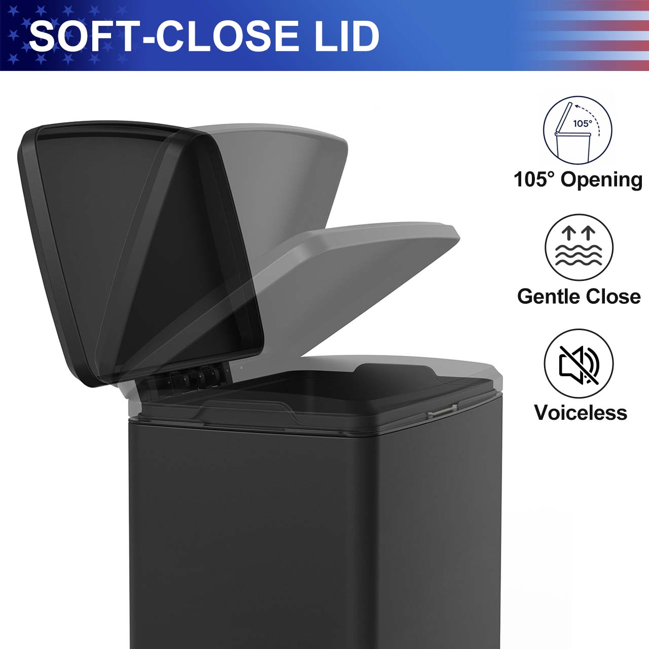 17 Gal. Stainless Steel Step Trash Can with Soft-Close Lid, Removable Inner Bucket, Detachable Wheels and Odor Control Slot RX-TB01-17