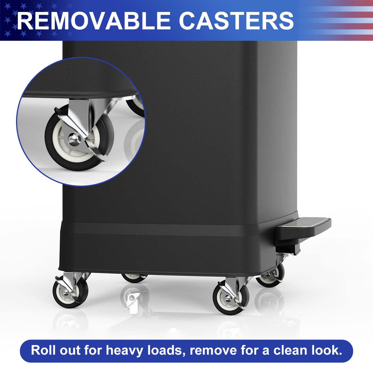 17 Gal. Stainless Steel Step Trash Can with Soft-Close Lid, Removable Inner Bucket, Detachable Wheels and Odor Control Slot RX-TB01-17