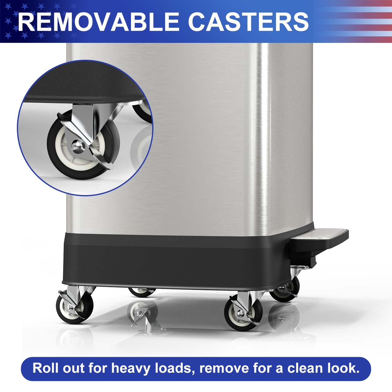 17 Gal. Stainless Steel Step Trash Can with Soft-Close Lid, Removable Inner Bucket, Detachable Wheels and Odor Control Slot RX-TB01-17