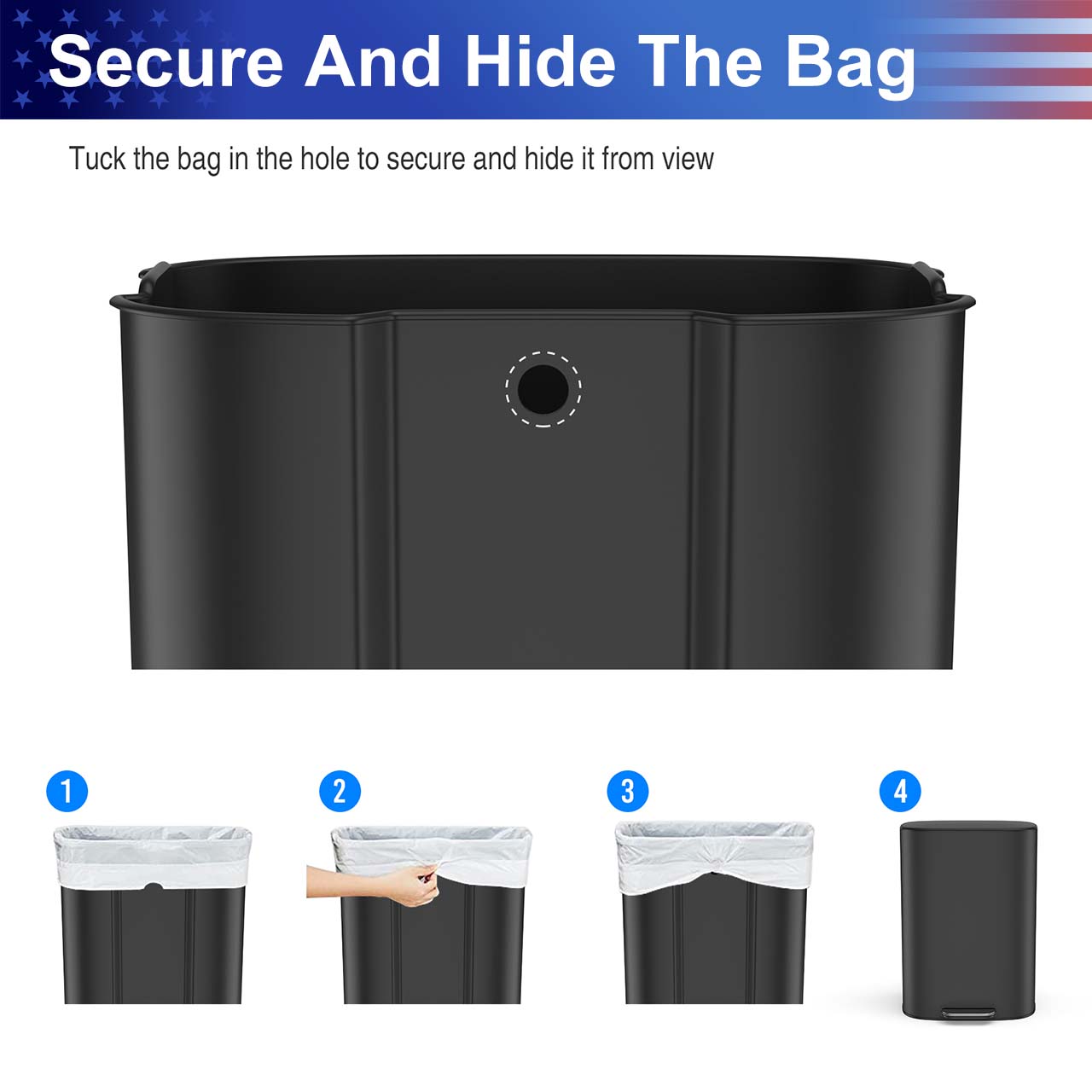13 Gal. / 50 L Stainless Steel Step Trash Can with Soft-Close Stay-Open Lid and Removable Inner Bucket,RX-TB03-13