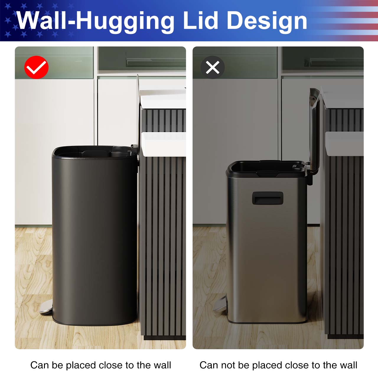 13 Gal. / 50 L Stainless Steel Step Trash Can with Soft-Close Stay-Open Lid and Removable Inner Bucket,RX-TB03-13