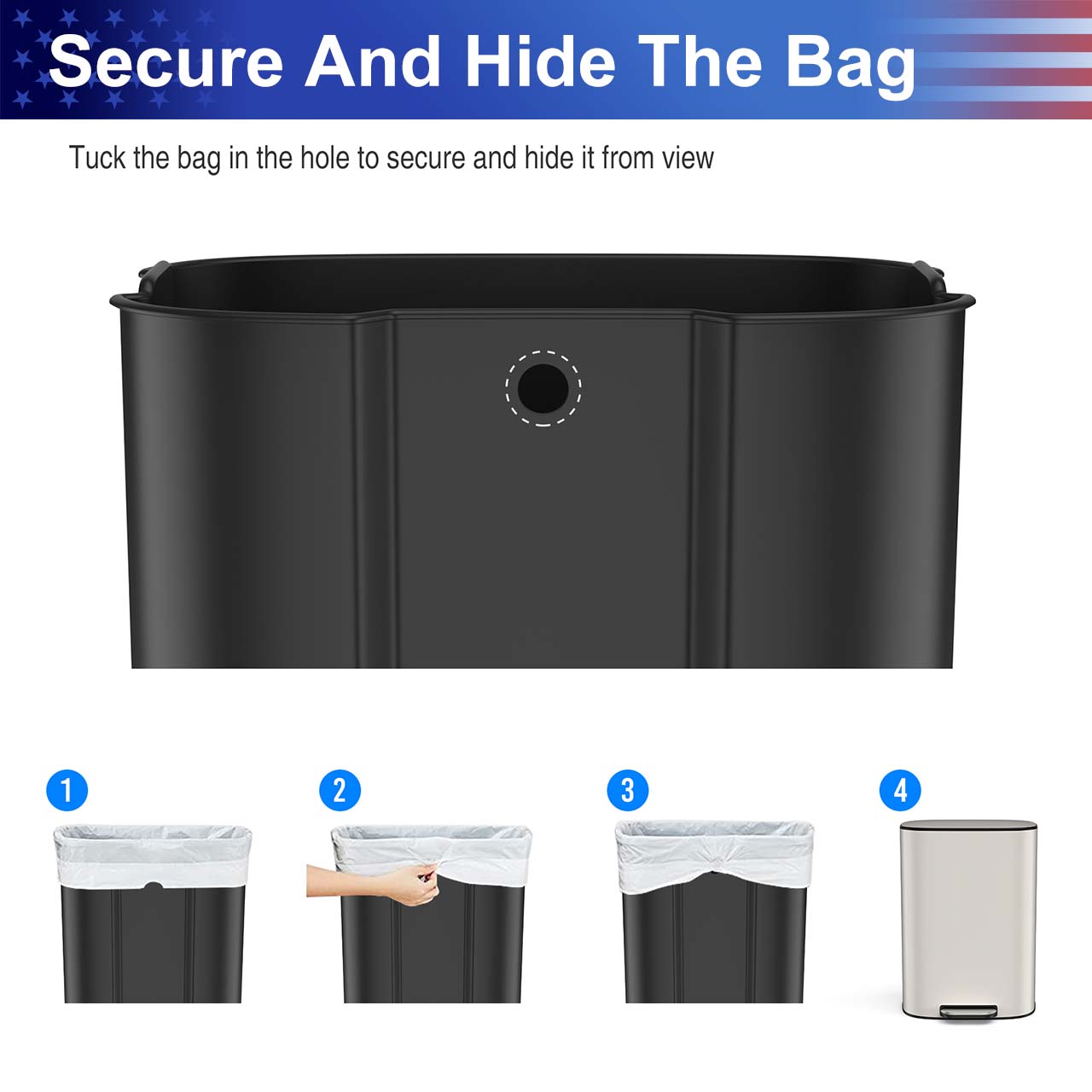 13 Gal. / 50 L Stainless Steel Step Trash Can with Soft-Close Stay-Open Lid and Removable Inner Bucket,RX-TB03-13