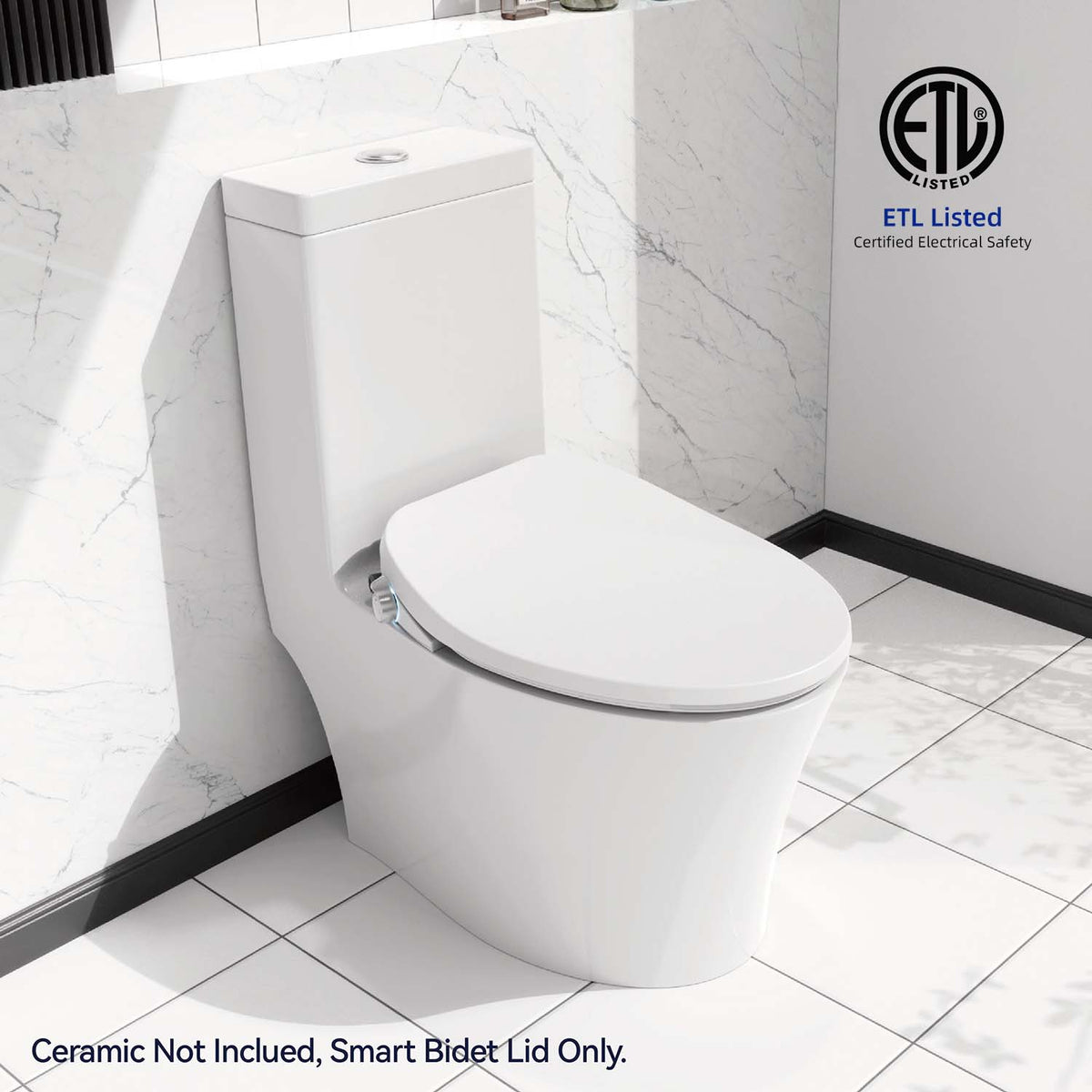 Rainlex Smart Bidet Toilet Seat with Instant Warm Water, Heated Seat, Bubble Wash, Night Light & Knob Control