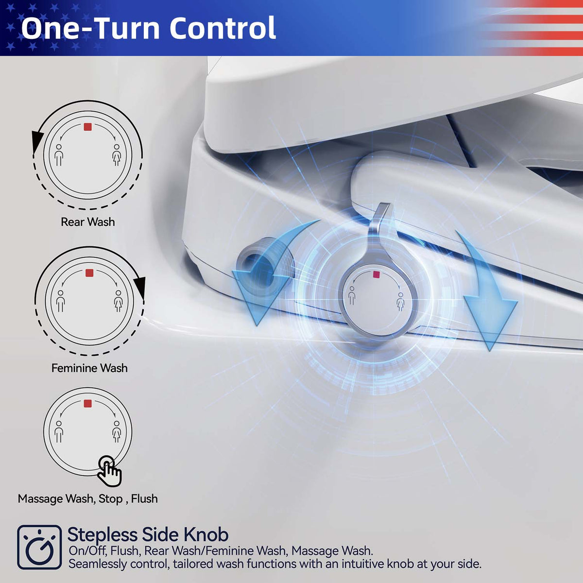 Rainlex Smart Bidet Toilet Seat with Instant Warm Water, Heated Seat, Bubble Wash, Night Light & Knob Control