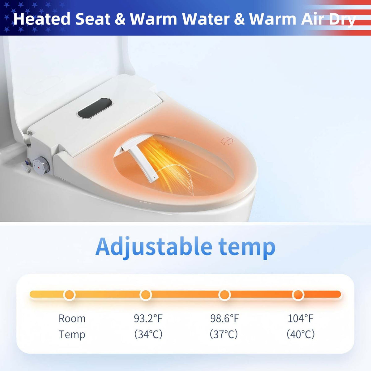 Smart Bidet Toilet Seat with Auto Open/Close Lid, Heated Seat, Adjustable Water Temperature & Pressure