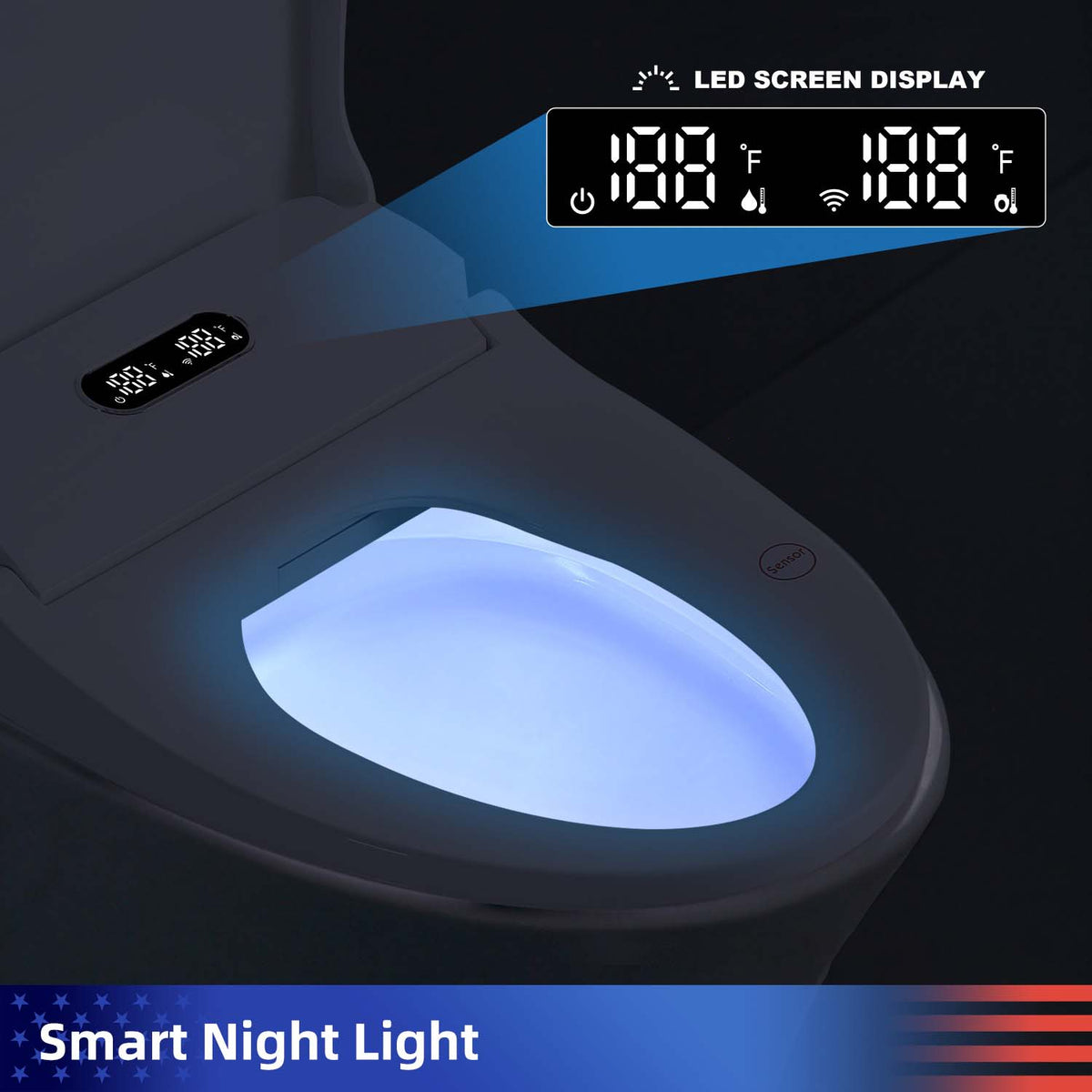Smart Bidet Toilet Seat with Auto Open/Close Lid, Heated Seat, Adjustable Water Temperature & Pressure