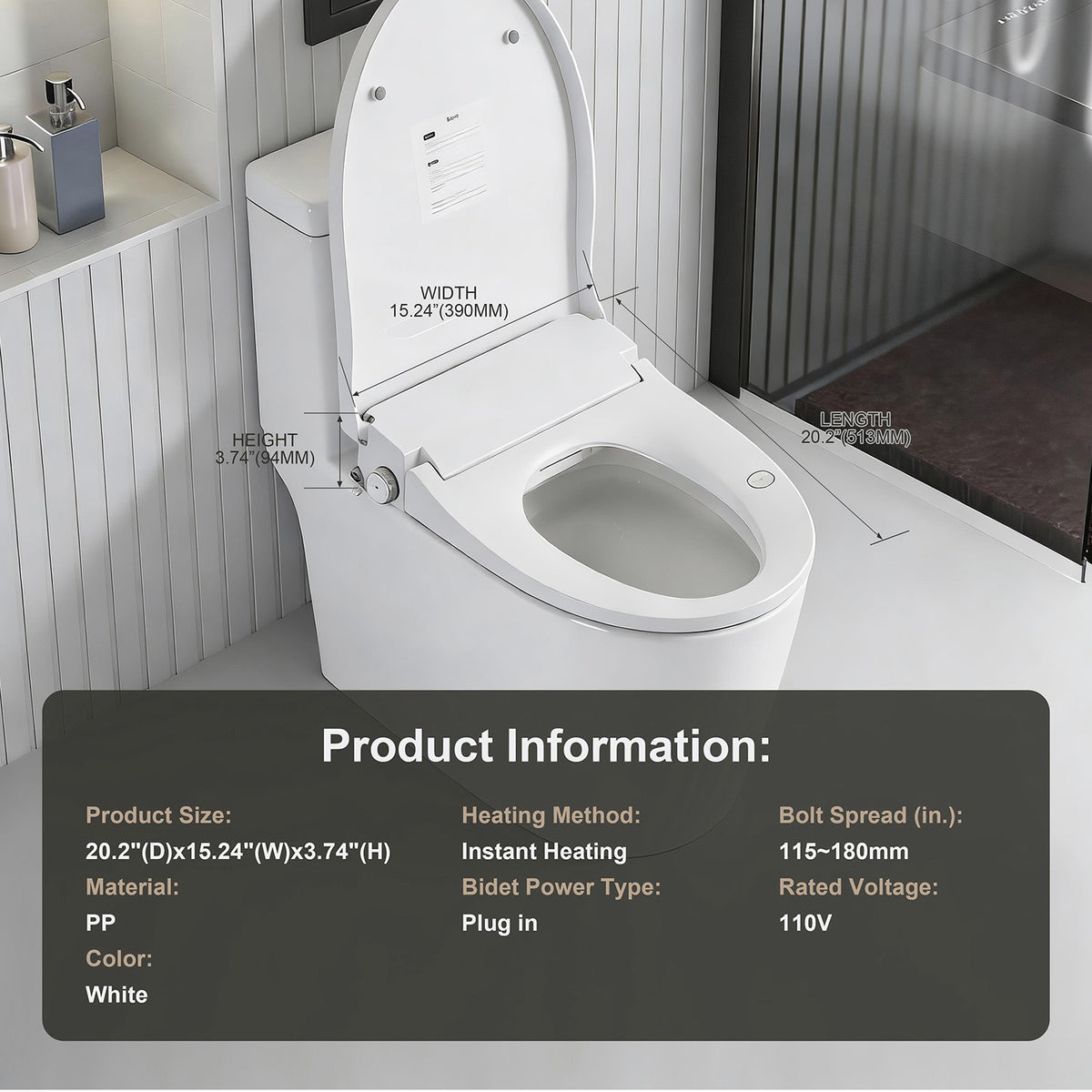 Smart Bidet Toilet Seat with Auto Open/Close Lid, Heated Seat, Adjustable Water Temperature & Pressure, Self-Cleaning Nozzle, Night Light