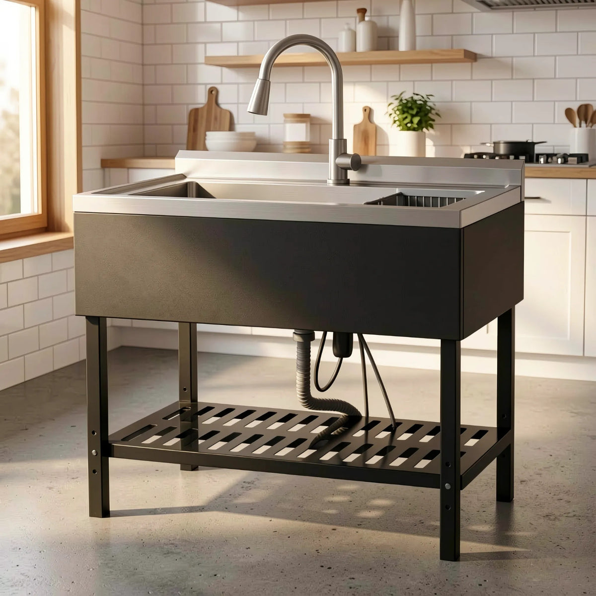 RAINLEX 39" Freestanding Utility Sink with Pull-Out Faucet in Stainless Steel