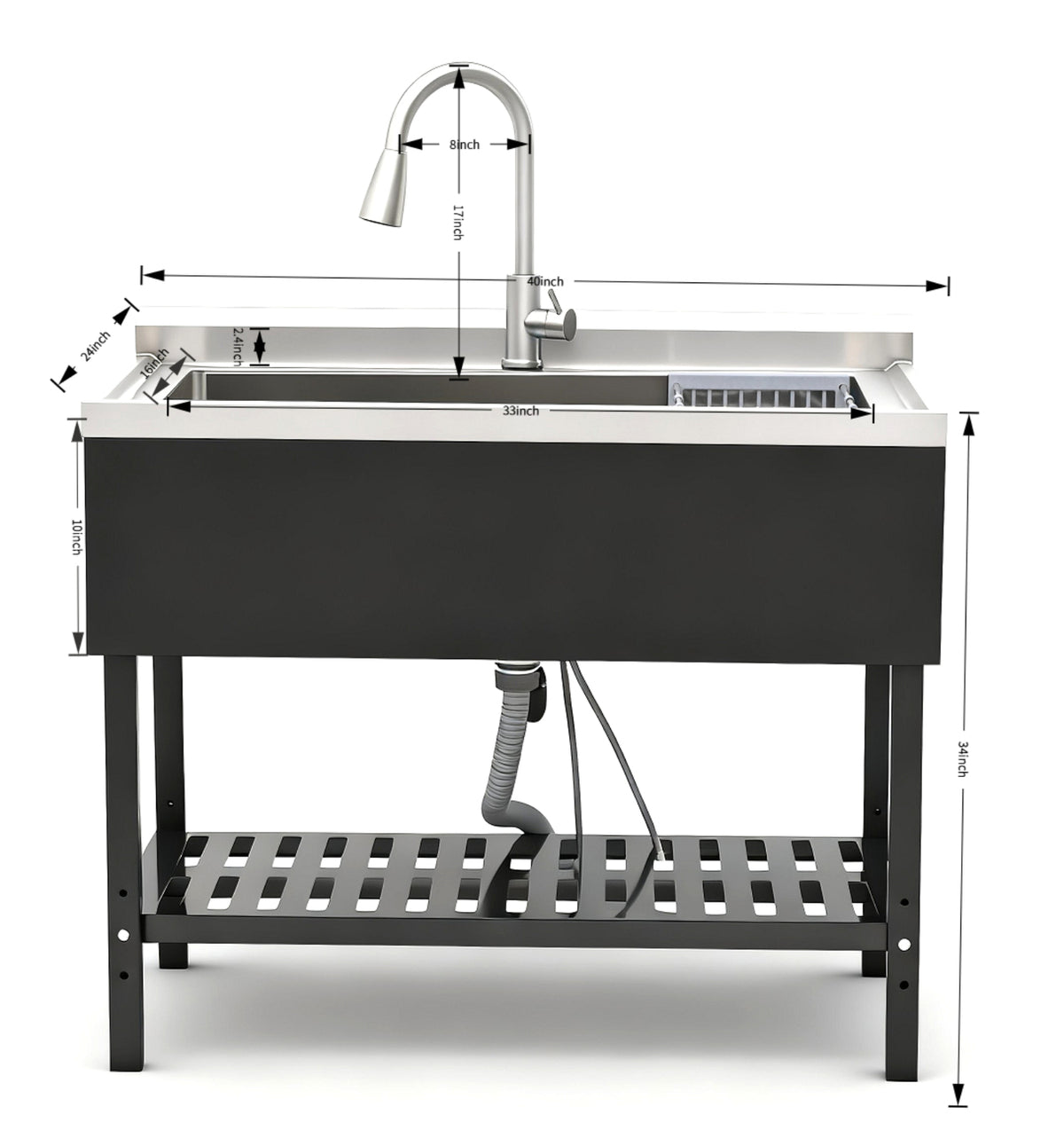 RAINLEX 39" Freestanding Utility Sink with Pull-Out Faucet in Stainless Steel