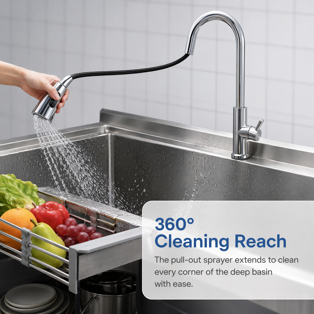 RAINLEX 39" Freestanding Utility Sink with Pull-Out Faucet in Stainless Steel