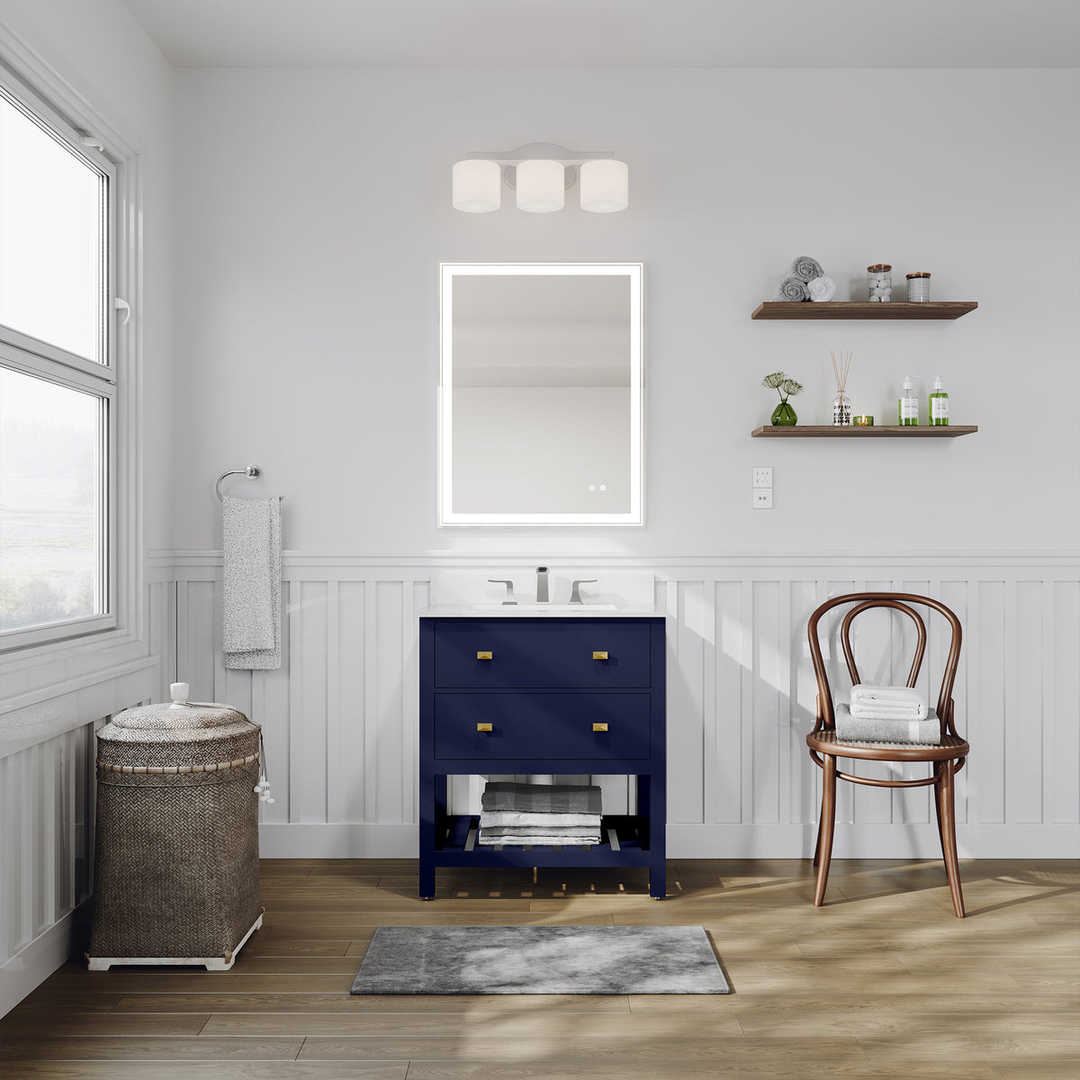 RAINLEX 30 in. Freestanding Bathroom Vanity with Natural Marble Top (V01)