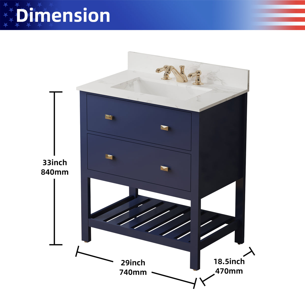 RAINLEX 30 in. Freestanding Bathroom Vanity with Natural Marble Top (V01)