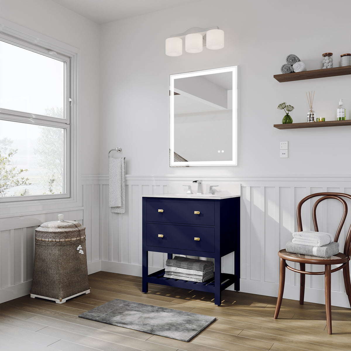 RAINLEX 30 in. Freestanding Bathroom Vanity with Natural Marble Top (V01)