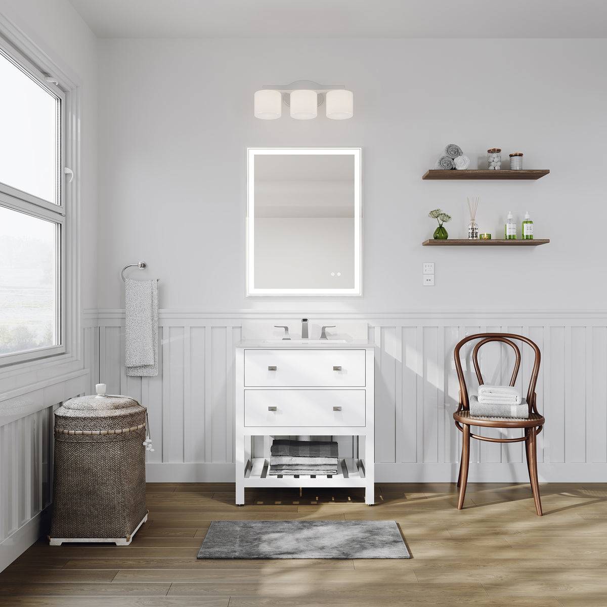 RAINLEX 30 in. Freestanding Bathroom Vanity with Natural Marble Top (V01)