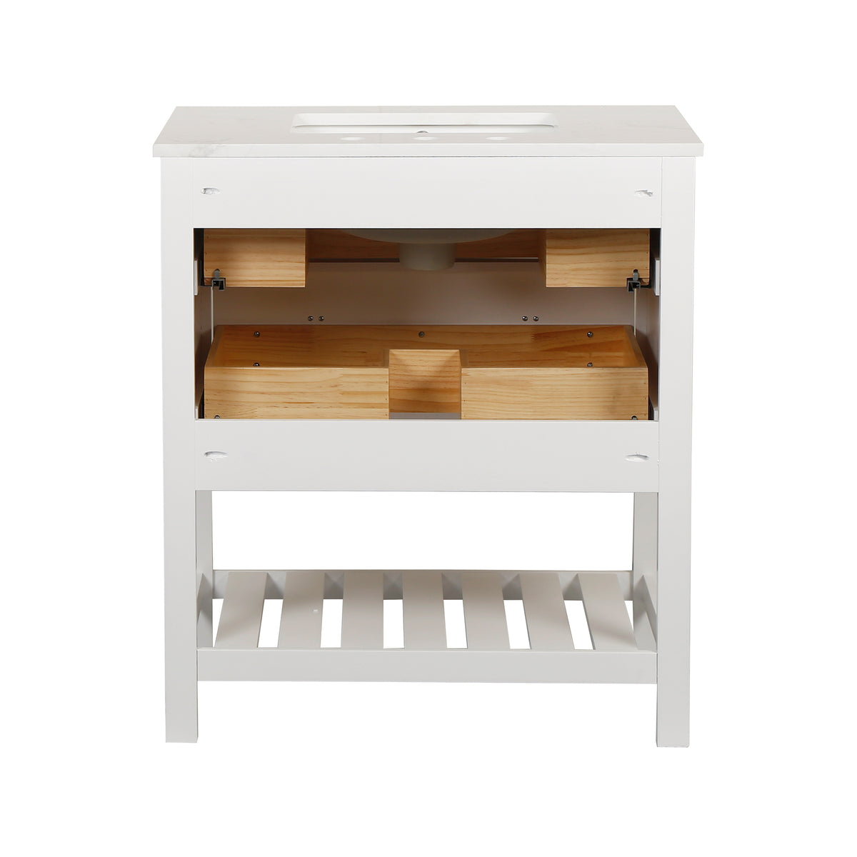 RAINLEX 30 in. Freestanding Bathroom Vanity with Natural Marble Top (V01)