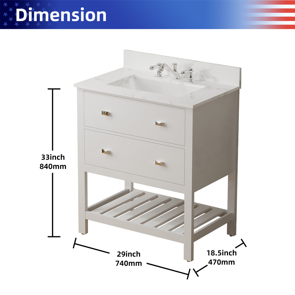 RAINLEX 30 in. Freestanding Bathroom Vanity with Natural Marble Top (V01)