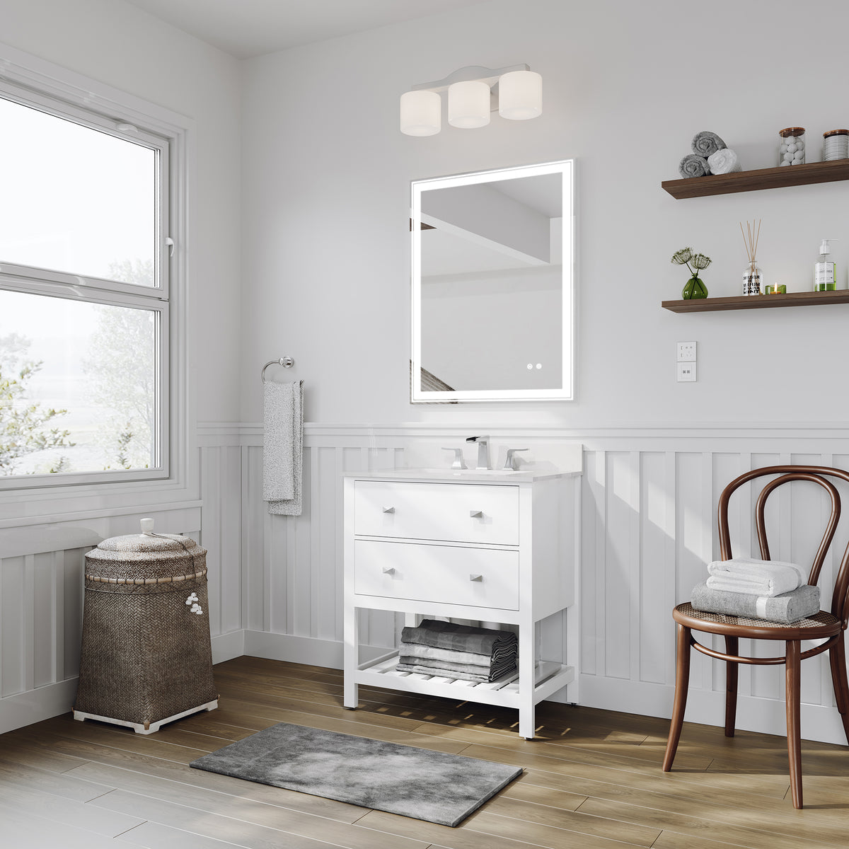 RAINLEX 30 in. Freestanding Bathroom Vanity with Natural Marble Top (V01)