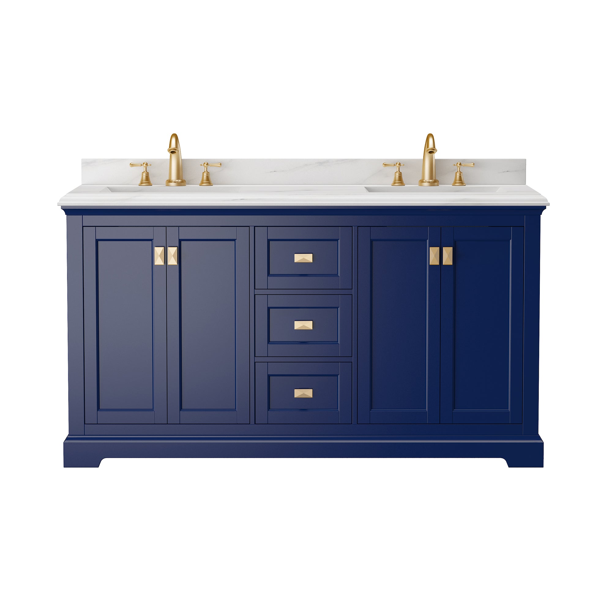 Meuble-lavabo double autoportant de 60 po avec dessus en marbre naturel RX-V02-60