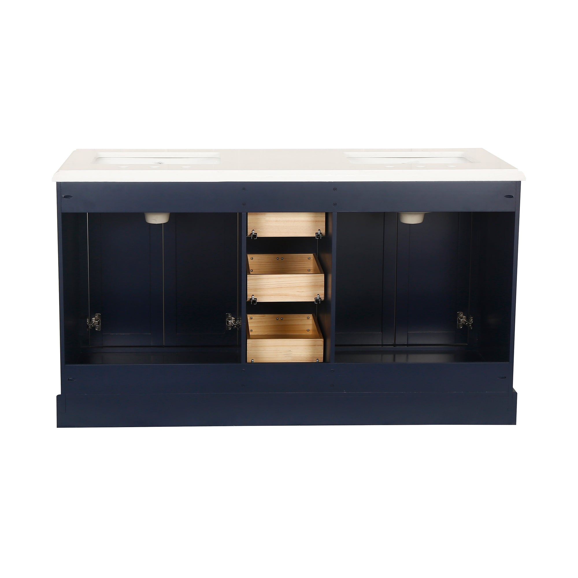 Meuble-lavabo double autoportant de 60 po avec dessus en marbre naturel RX-V02-60