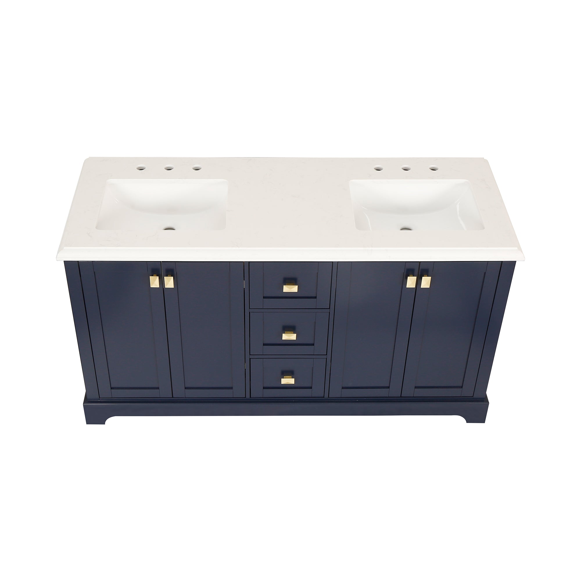 Meuble-lavabo double autoportant de 60 po avec dessus en marbre naturel RX-V02-60