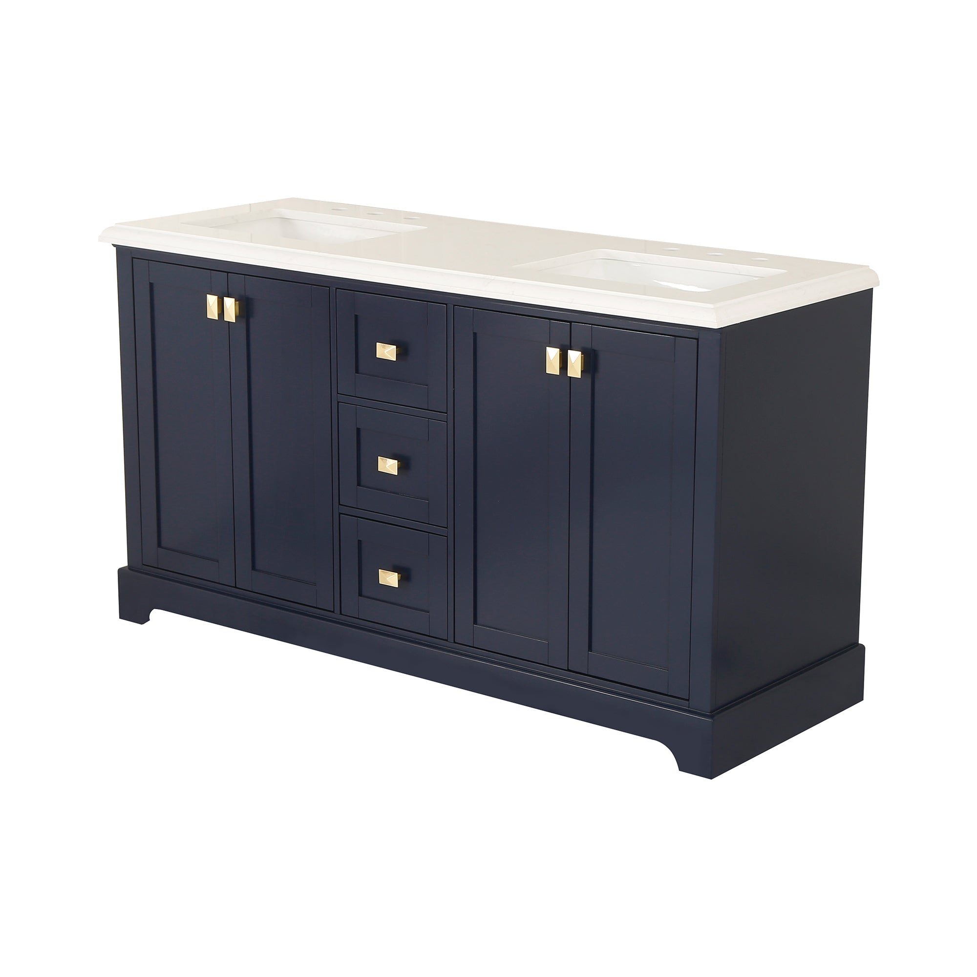Meuble-lavabo double autoportant de 60 po avec dessus en marbre naturel RX-V02-60