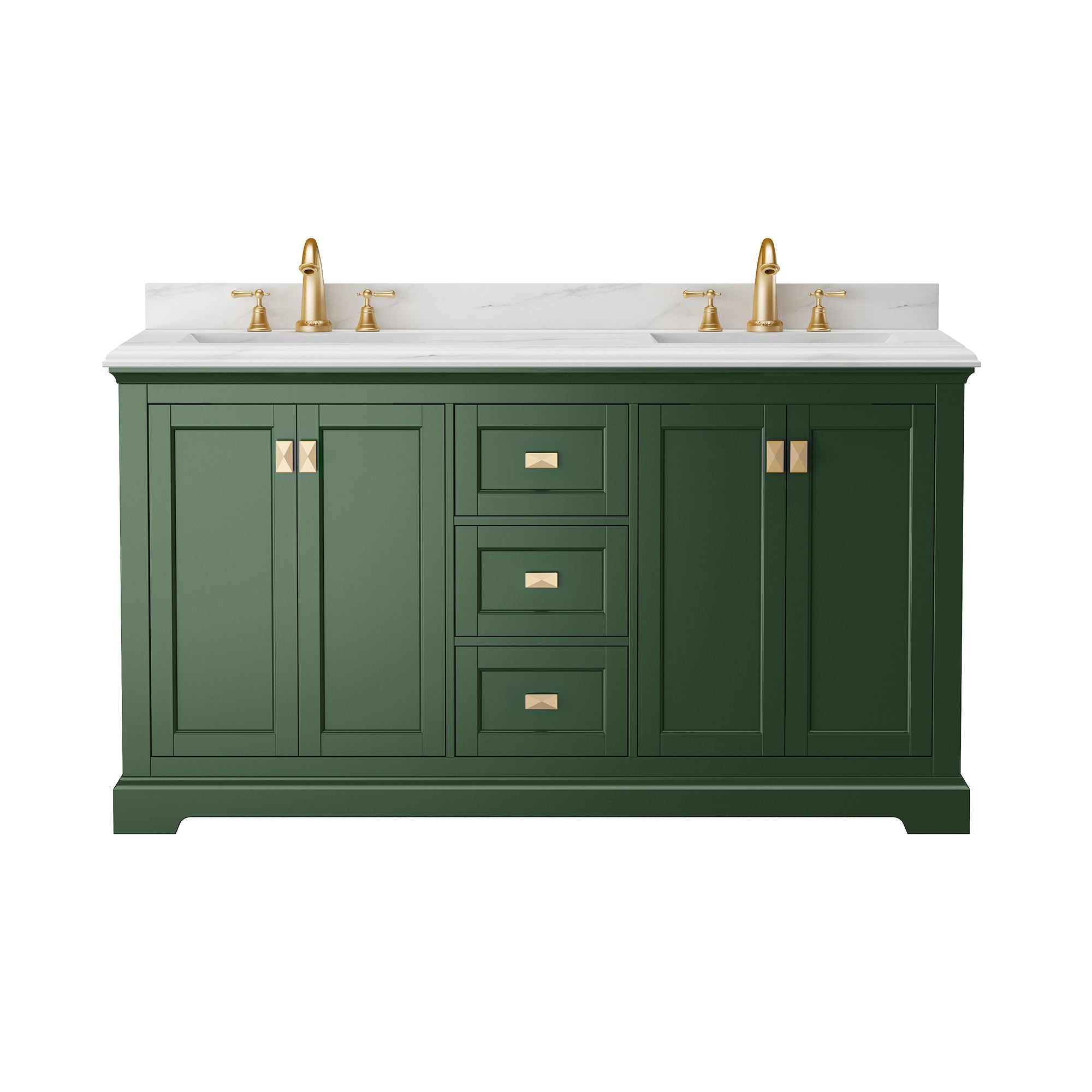 Meuble-lavabo double autoportant de 60 po avec dessus en marbre naturel RX-V02-60