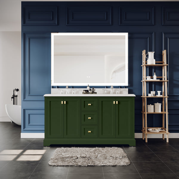 60" Free Standing Double Bathroom Vanity with Natural Marble Top RX-V02-60