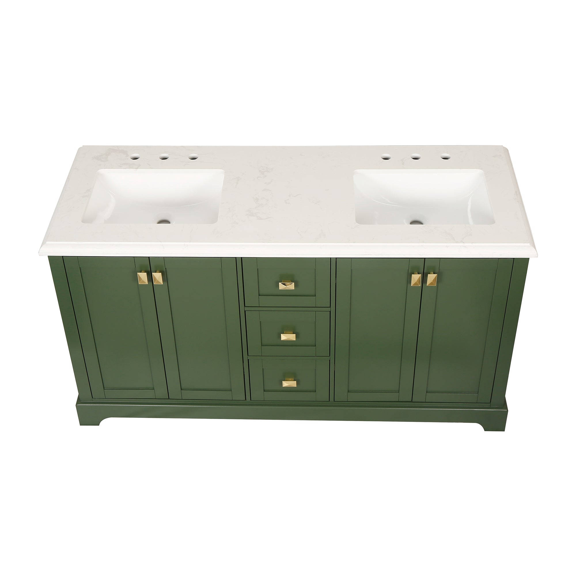 Meuble-lavabo double autoportant de 60 po avec dessus en marbre naturel RX-V02-60