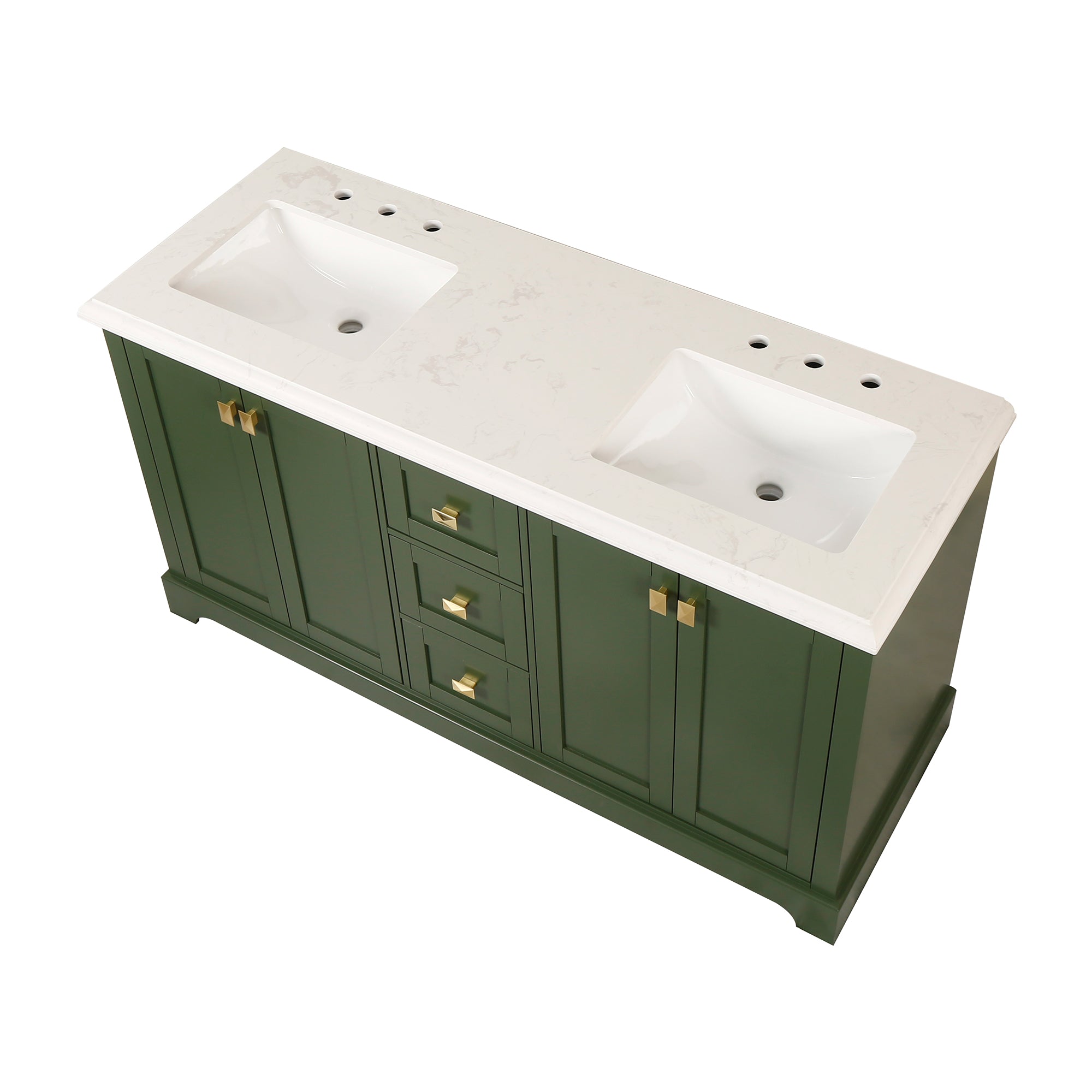 Meuble-lavabo double autoportant de 60 po avec dessus en marbre naturel RX-V02-60