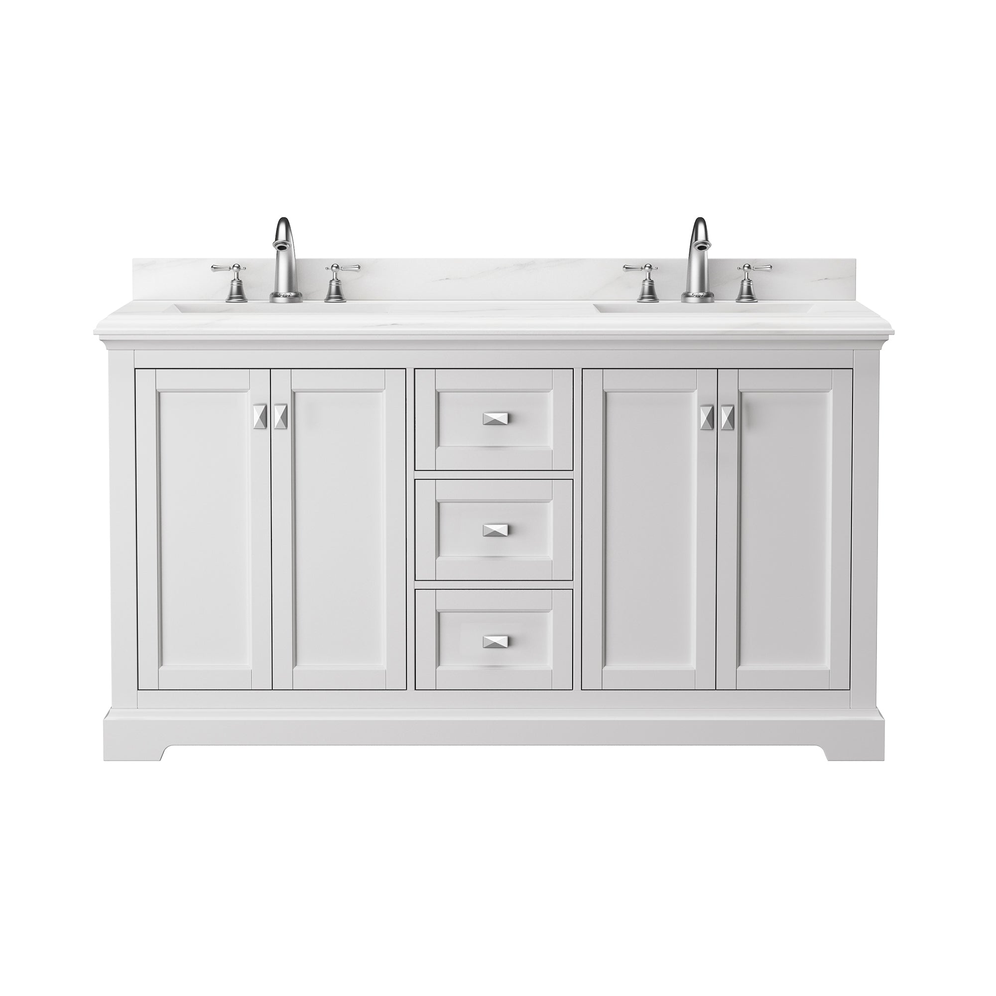 Meuble-lavabo double autoportant de 60 po avec dessus en marbre naturel RX-V02-60