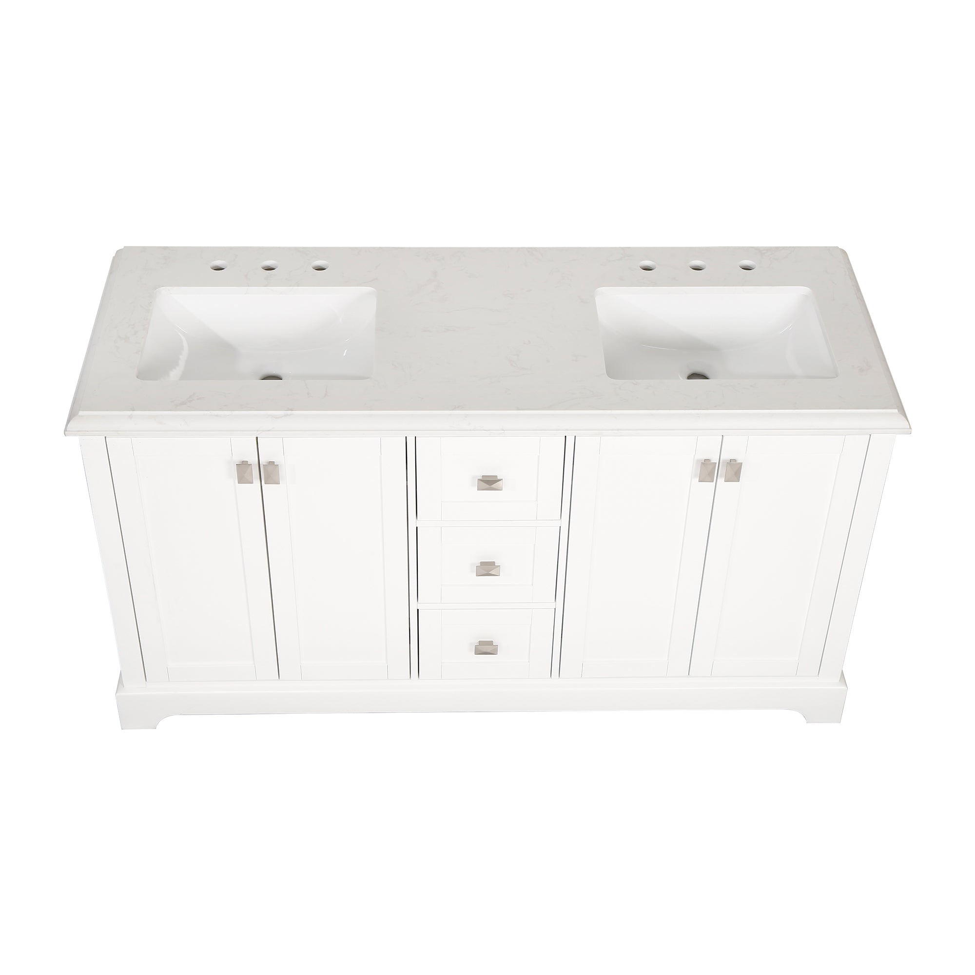 Meuble-lavabo double autoportant de 60 po avec dessus en marbre naturel RX-V02-60