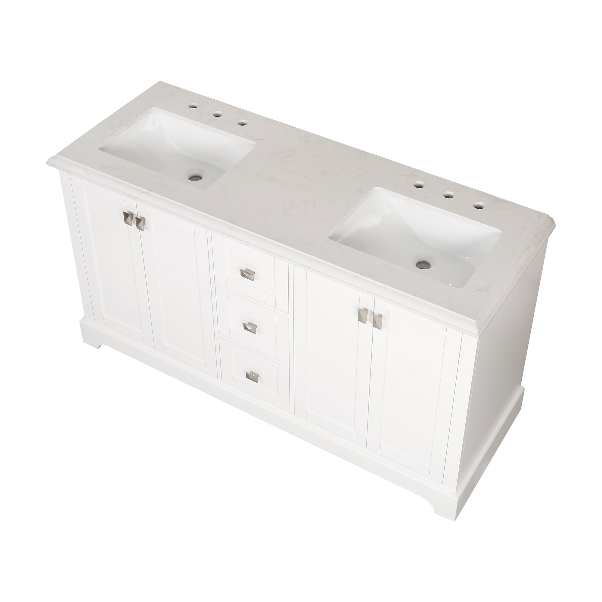 Meuble-lavabo double autoportant de 60 po avec dessus en marbre naturel RX-V02-60