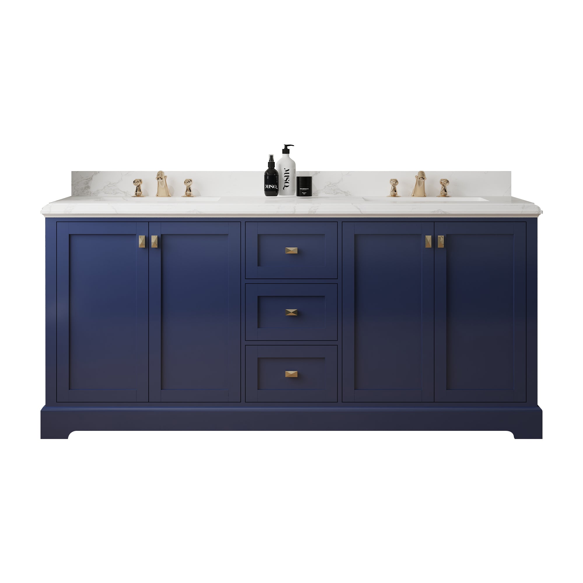 Meuble-lavabo double autoportant de 72 po avec dessus en marbre naturel RX-V02-72