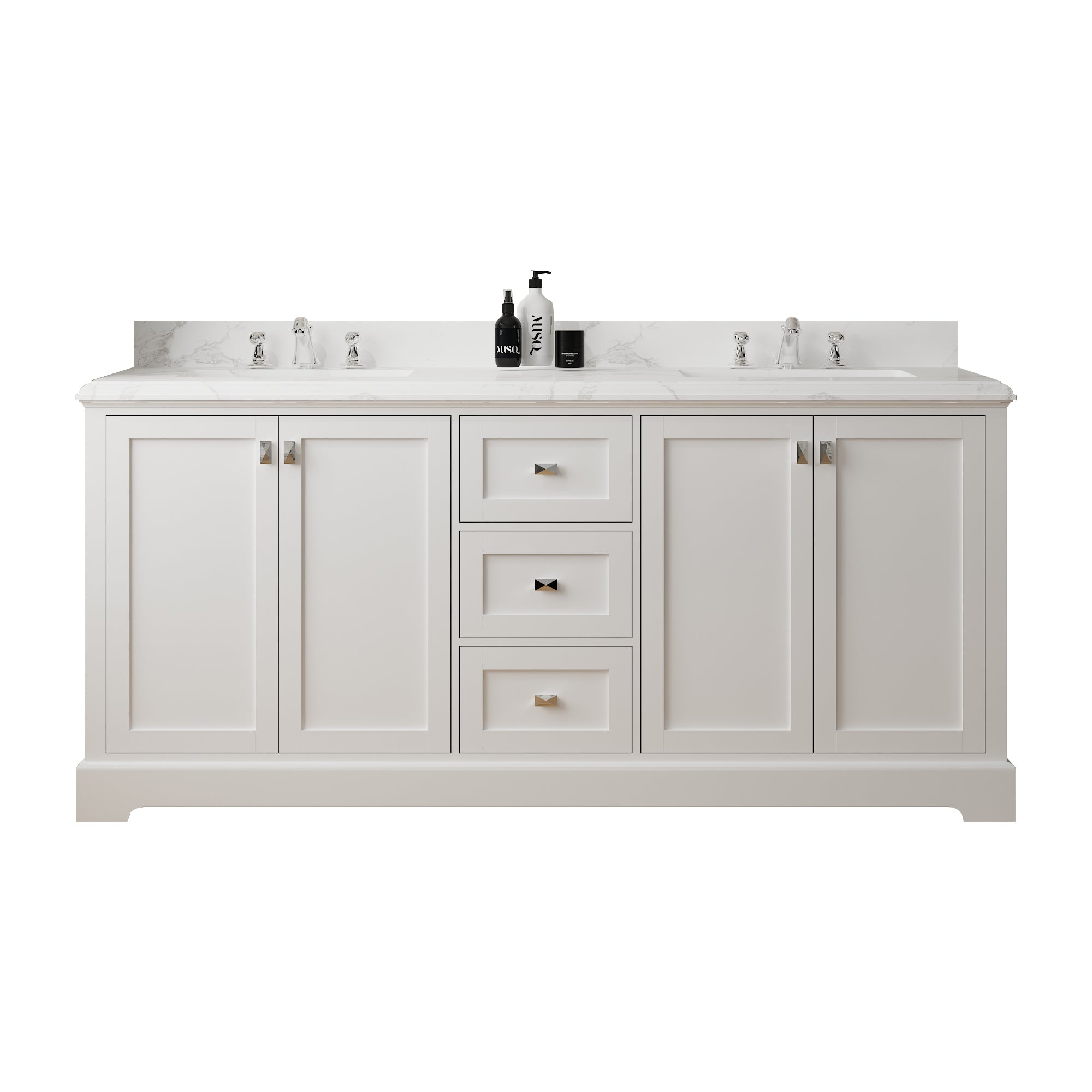 Meuble-lavabo double autoportant de 72 po avec dessus en marbre naturel RX-V02-72