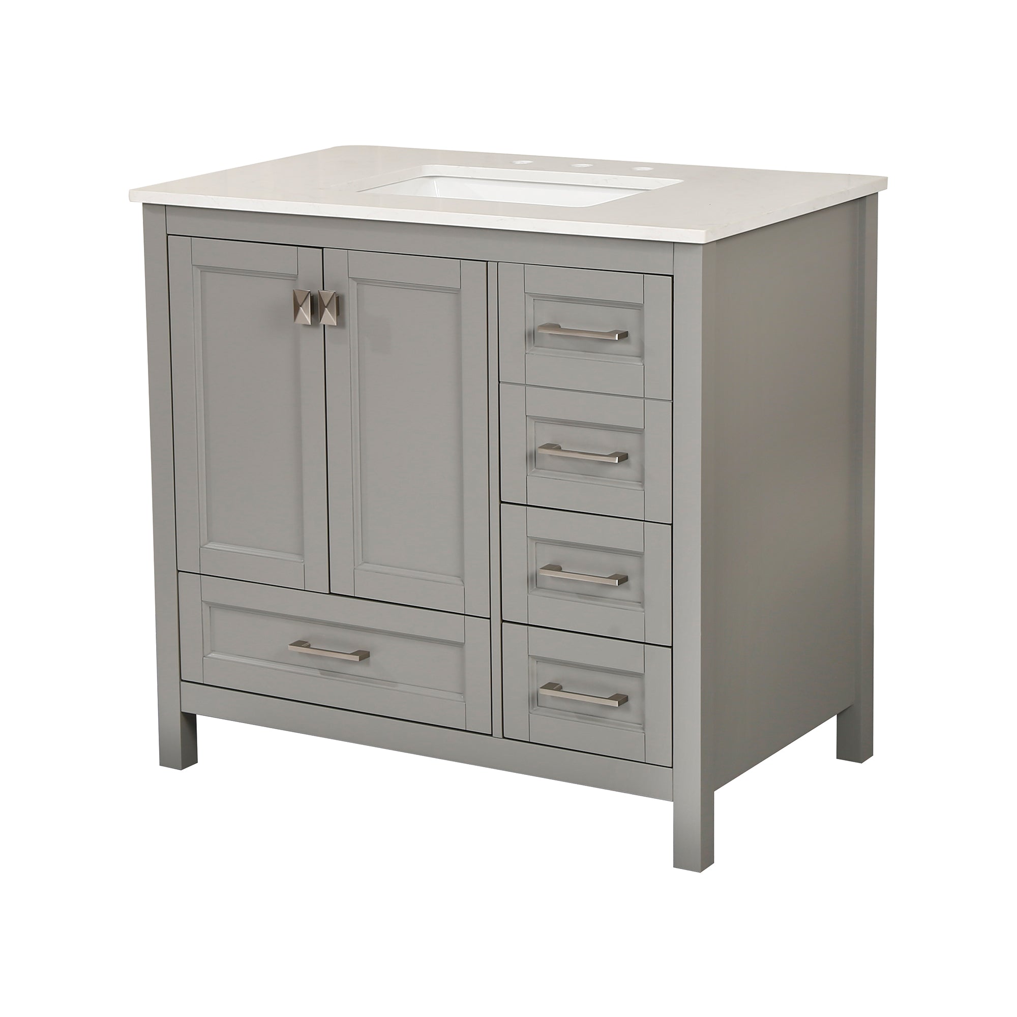 Meuble-lavabo simple autoportant de 36 po avec dessus en marbre naturel RX-V03-36