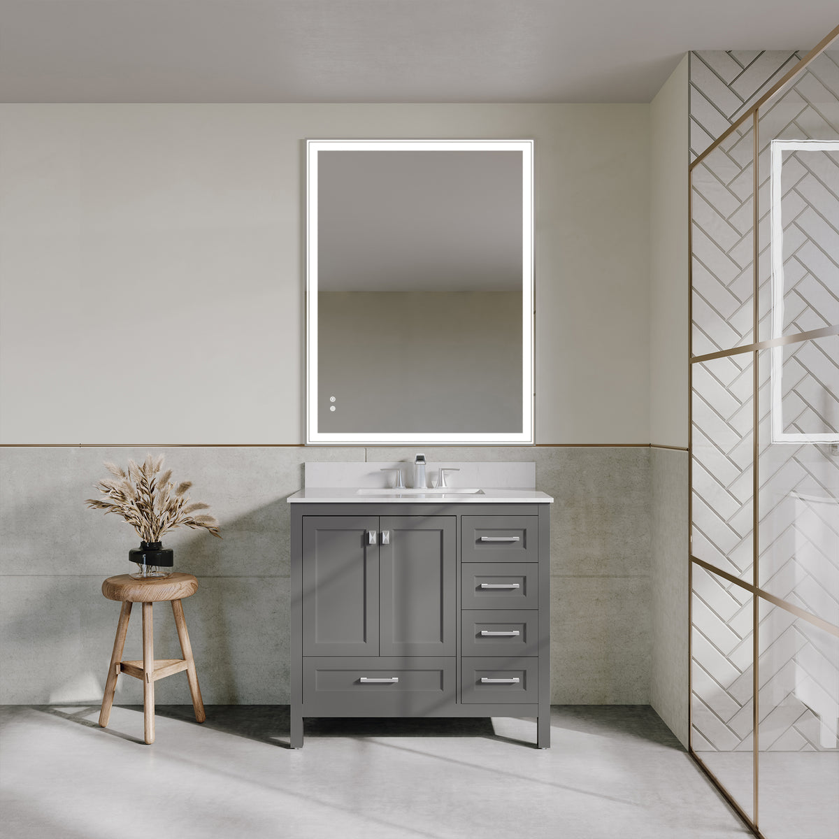 RAINLEX 36 in. Freestanding Bathroom Vanity with Natural Marble Top