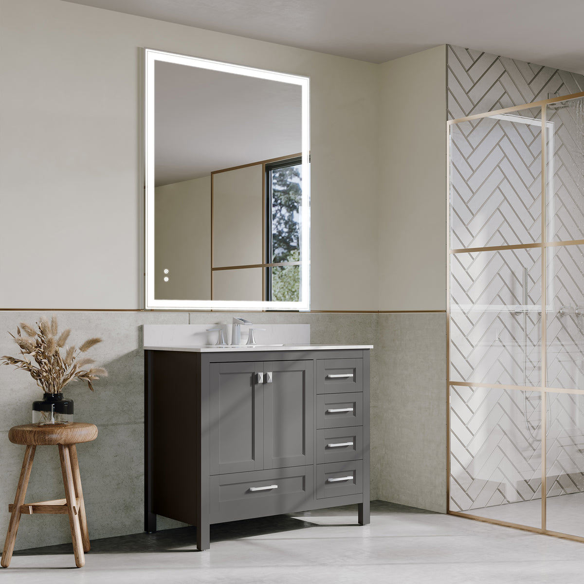 RAINLEX 36 in. Freestanding Bathroom Vanity with Natural Marble Top